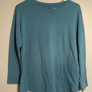 Eileen Fisher Blue Cotton Blend Long Sleeve Classic Tee Petite Medium